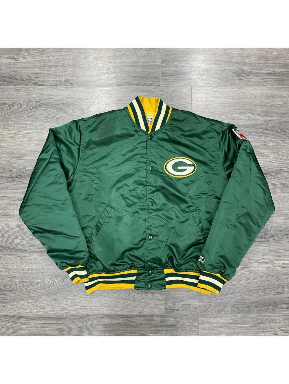 Vintage 90S Starter Green Bay Packers Satin Jacket LARGE RARE MENS GREEN LOGO
